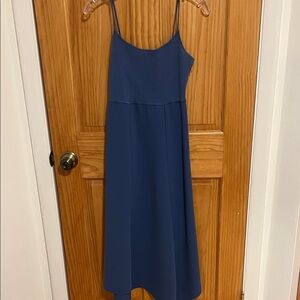 Theory Navy Steel Slip Flare Dress with Spaghetti Straps